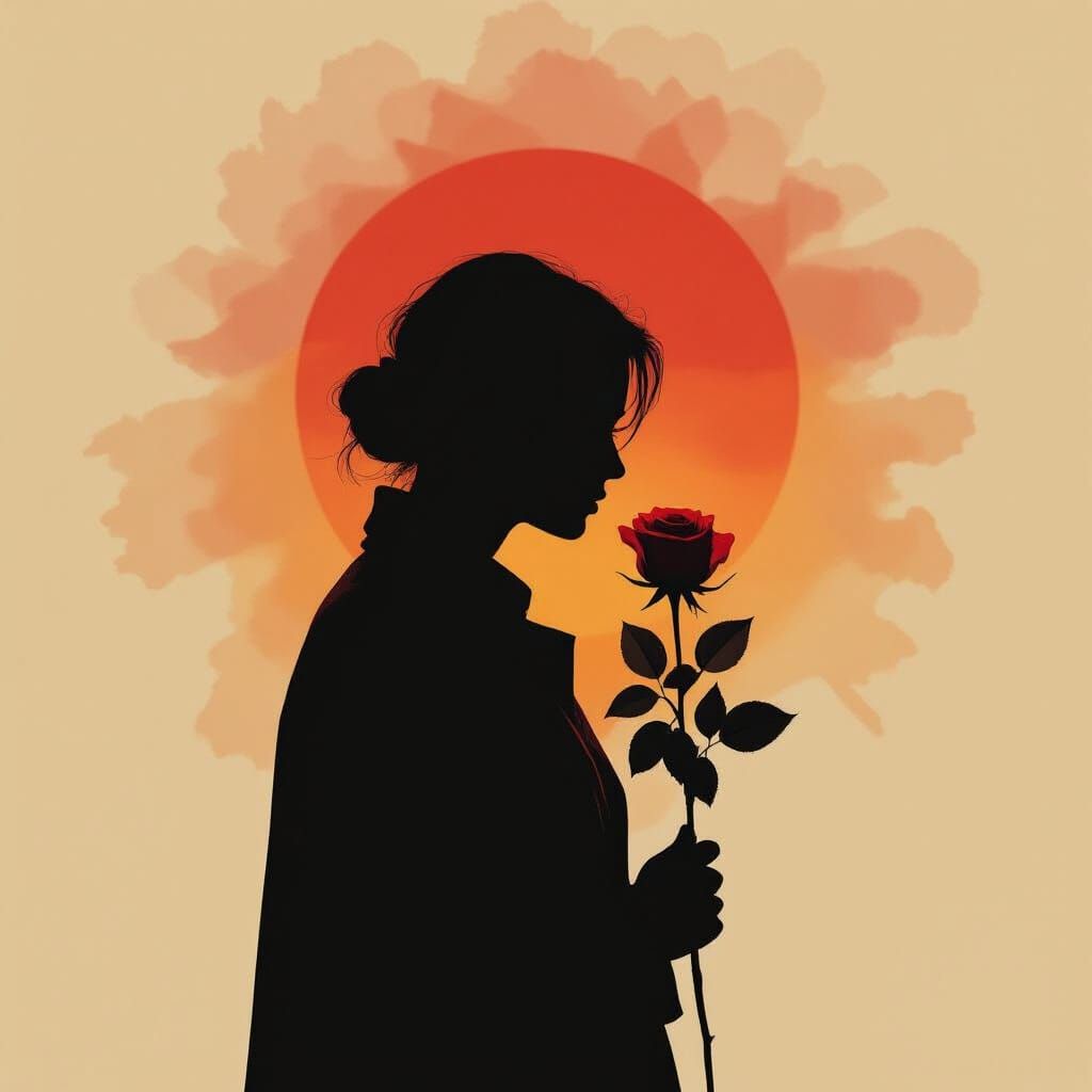 Silhouette with Red Rose in Moody Film Style