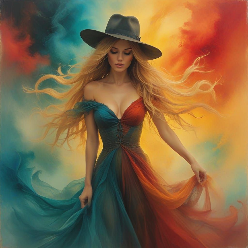 Mystical Woman in a Whimsical Misty Landscape