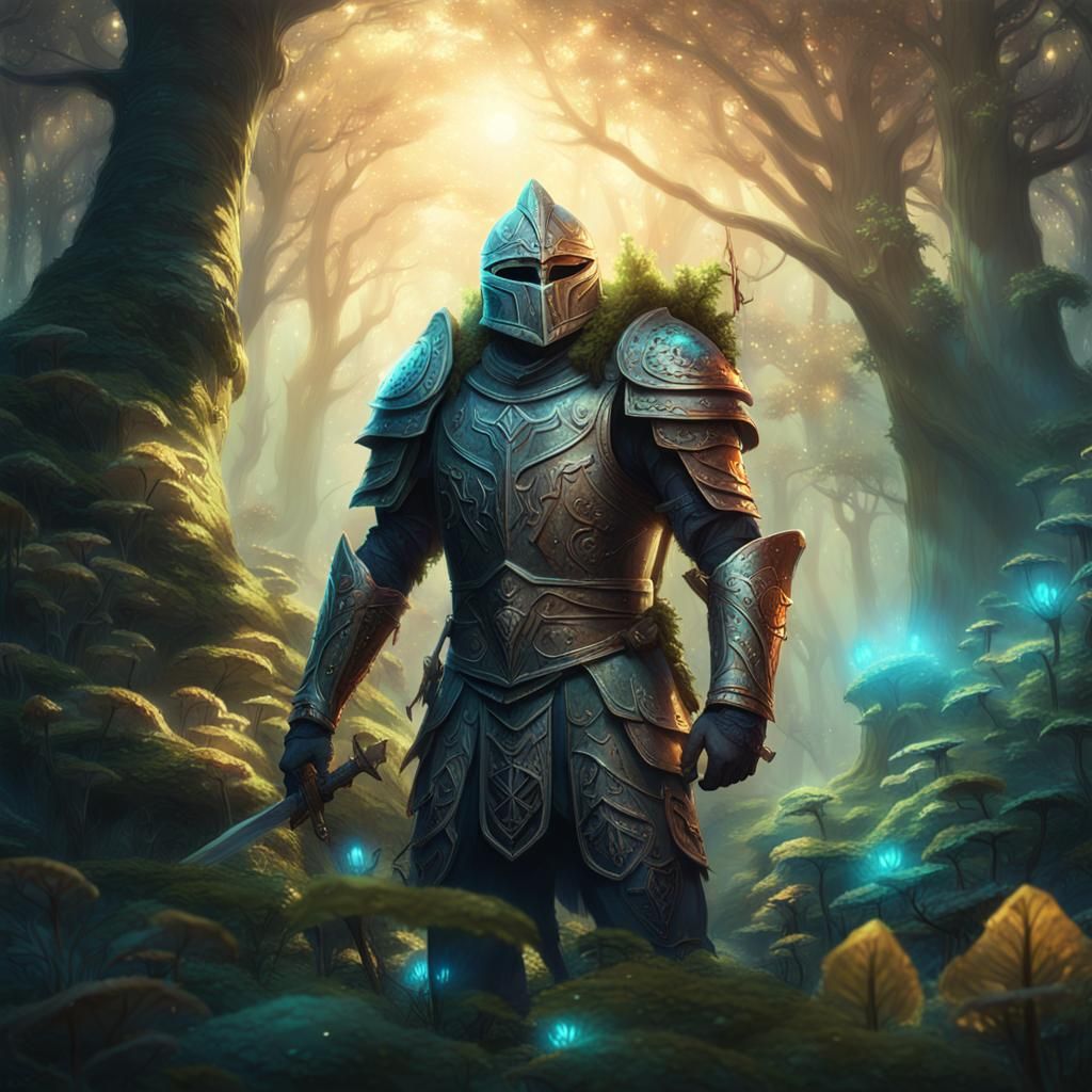 Brave Warrior in Mystical Forest: Fantasy Concept Art