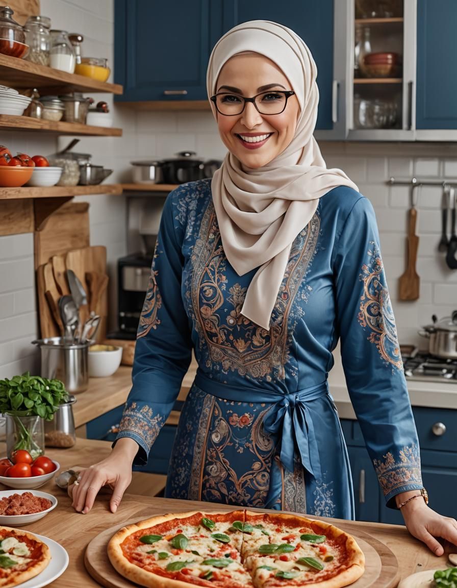 Confident Woman Makes Pizza in Modern Kitchen