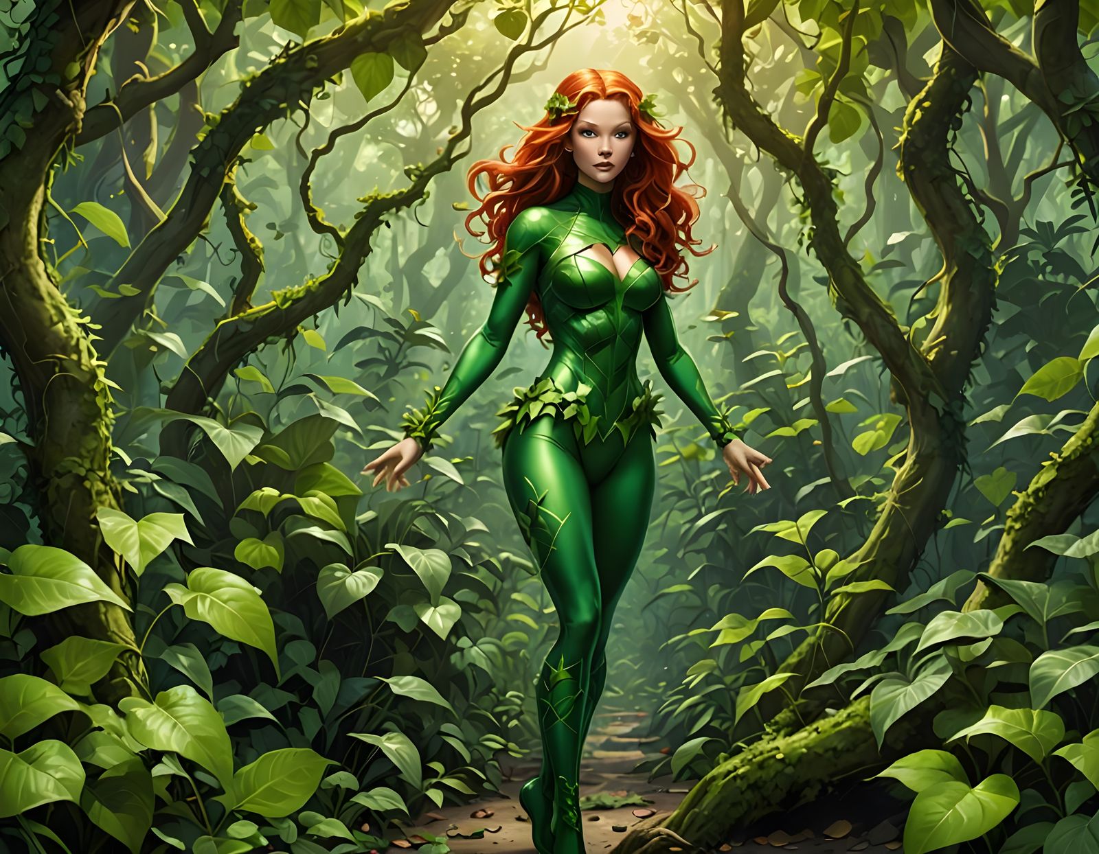 Ethereal Jungle Goddess in Emerald Leotard