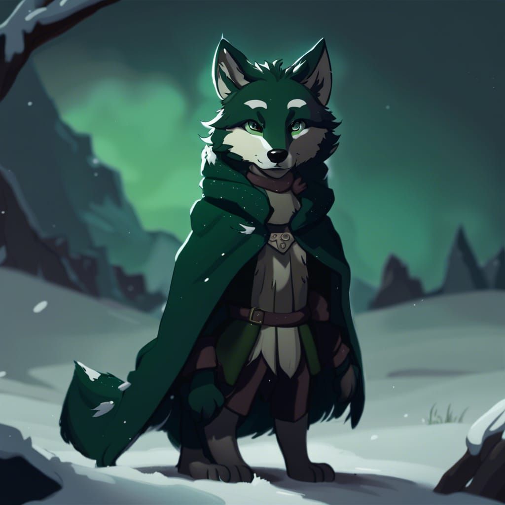Anthro Wolf Cub in Snowy Field
