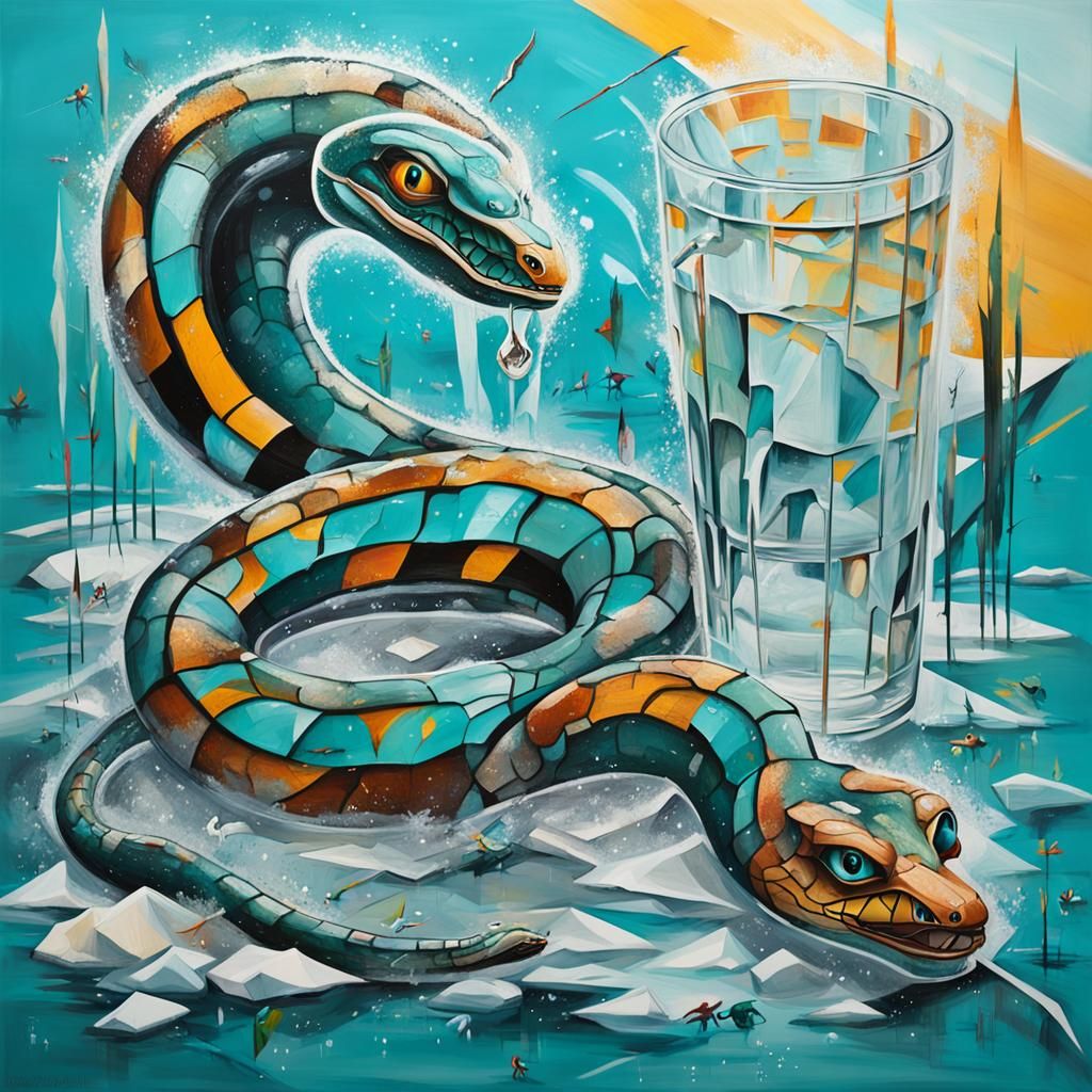 Glass Snake Attacks Gull as Basquiat Graffiti