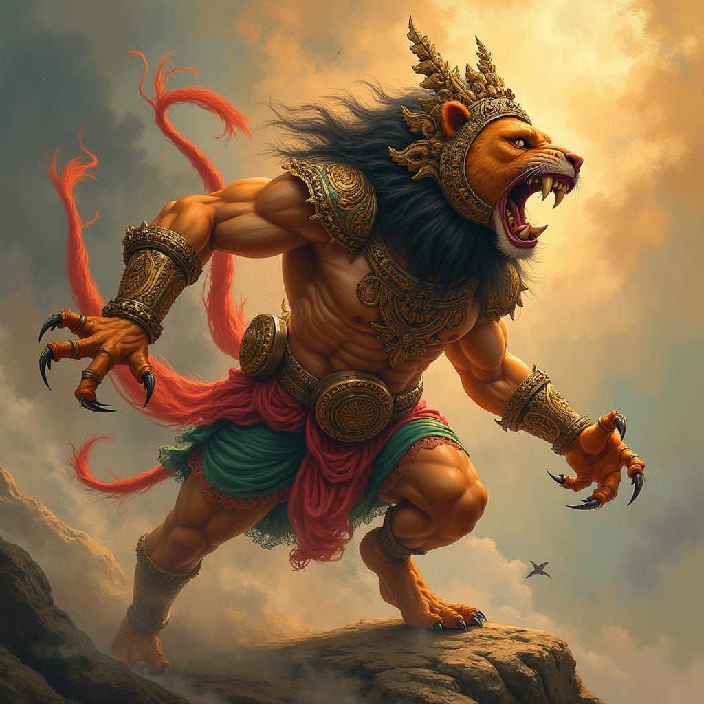 Fierce Nrusinh Avatar in Raja Ravi Varma Style