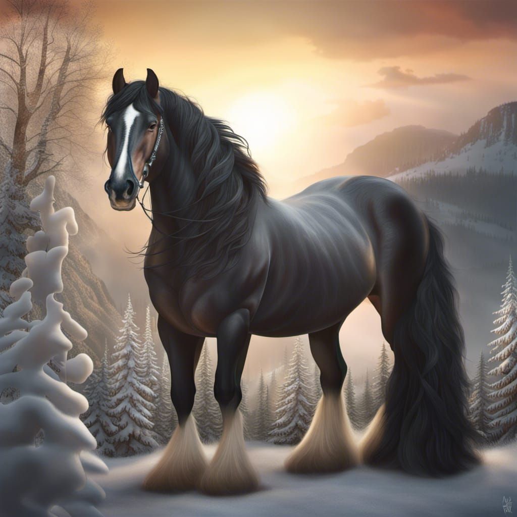 Gigantic Black Pearl Fresian Clydesdale Portrait in 3D