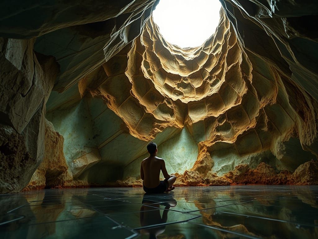 Human Form Amidst Golden Ratio Fractals in Crystal Cave