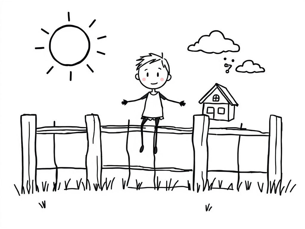 Chibi Stick Figure on a Fence with Sunny Backdrop