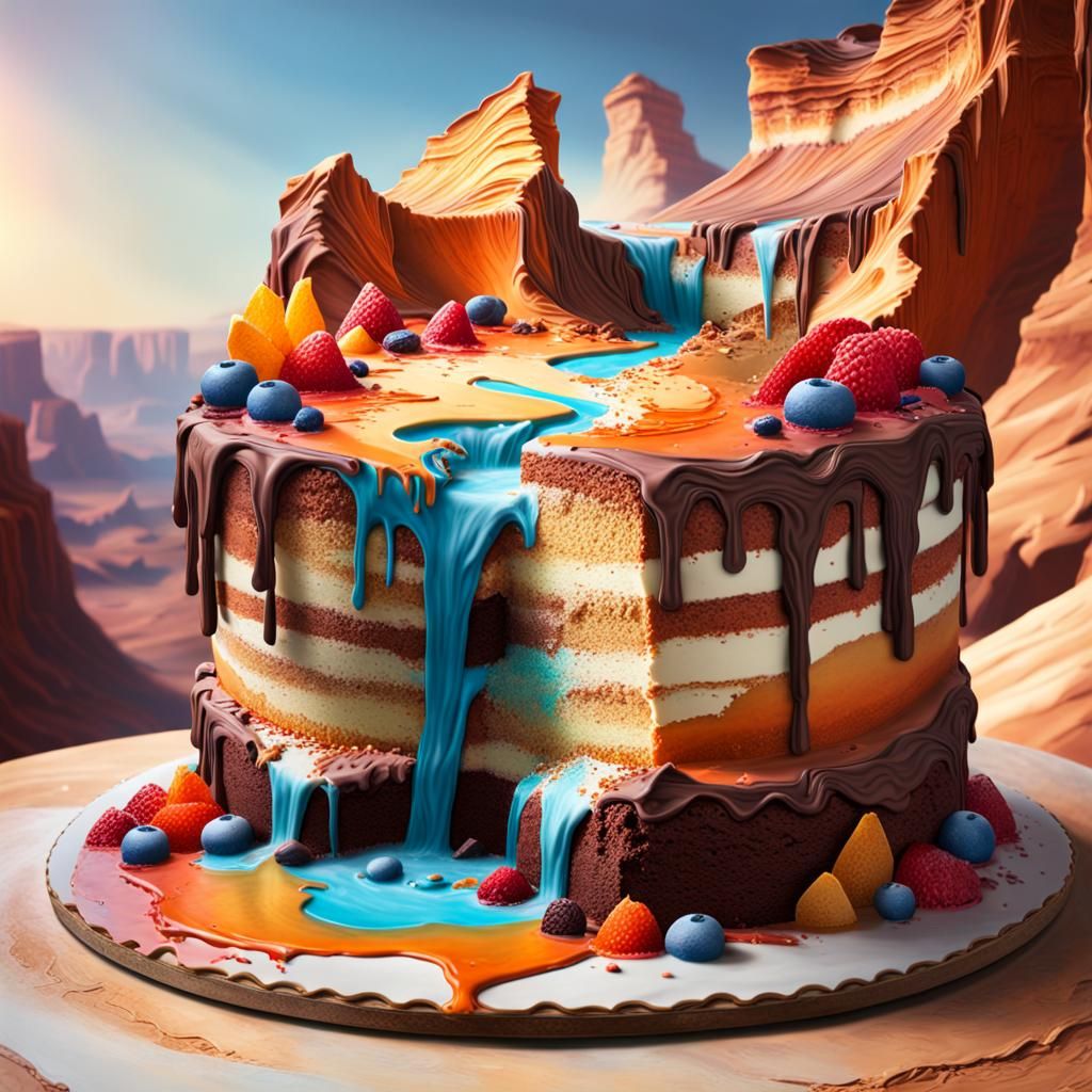 Hyperrealistic Desert Canyon Cake Splash Art