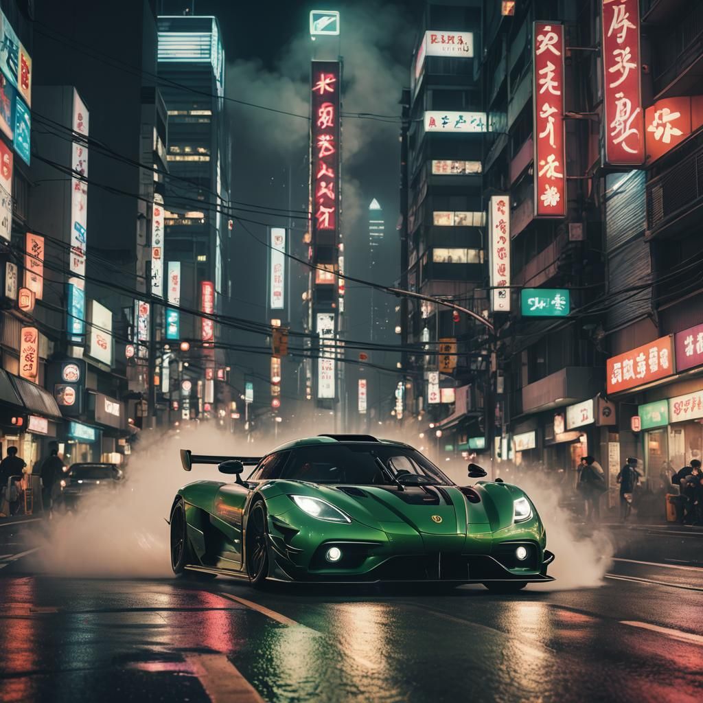 Koenigsegg Jesko Drifting in Neon Japanese Street