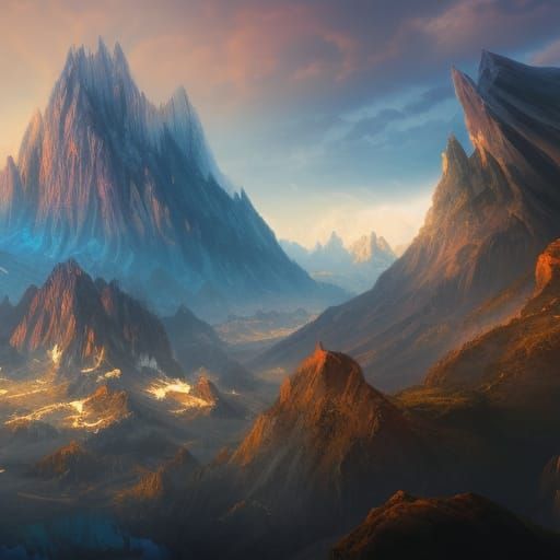 Fantastical Mountain Landscape in Detailed Matte Painting