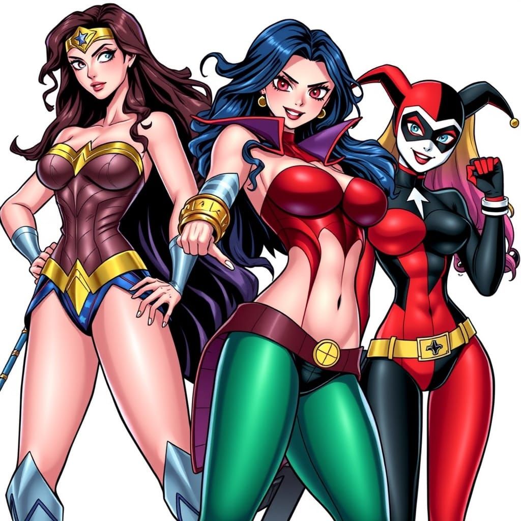 Wonder Woman, Scarlet Witch, Harley Quinn as Anime