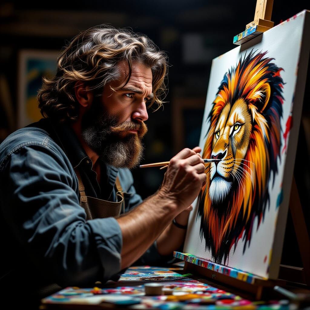 Artist Paints Terrifying Lion with Impasto Oil Paints