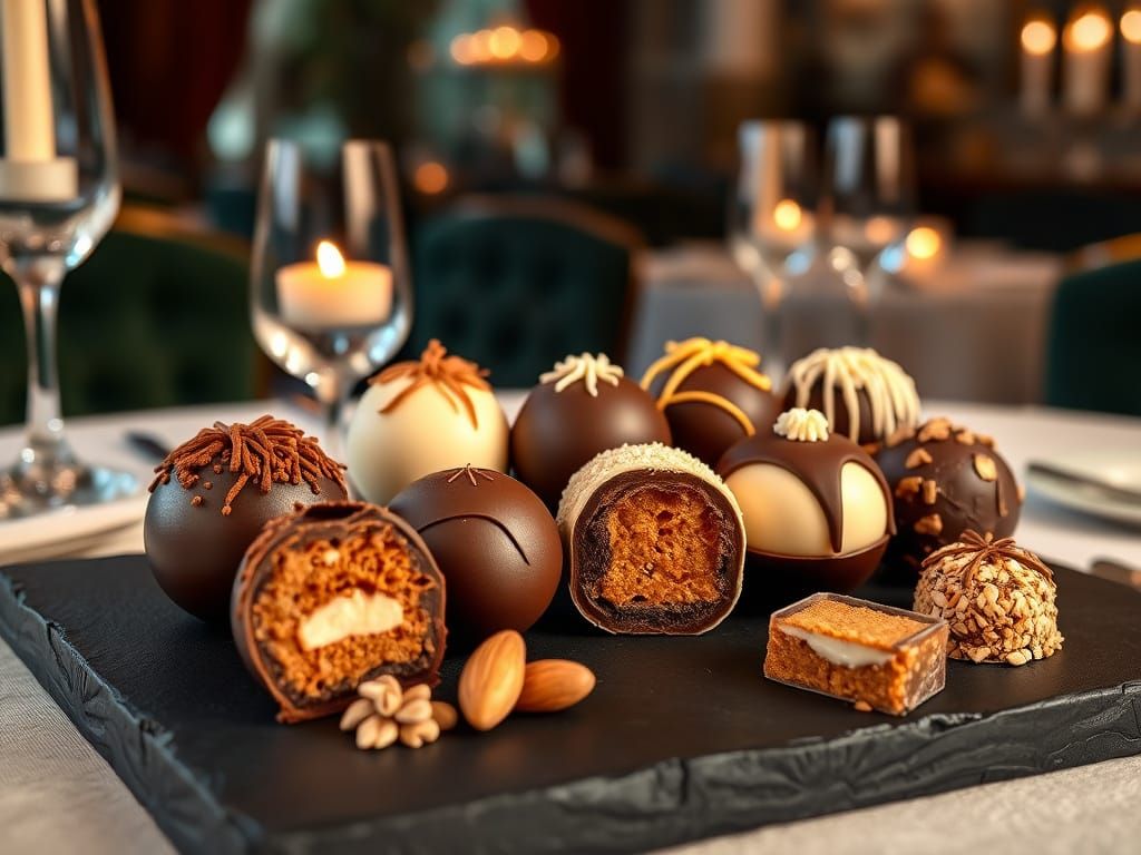 Luxury Belgian Chocolates on Black Board