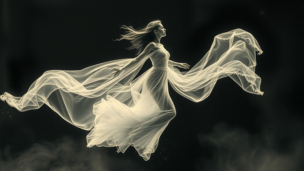 Ethereal Woman Embodies Wave-Particle Duality