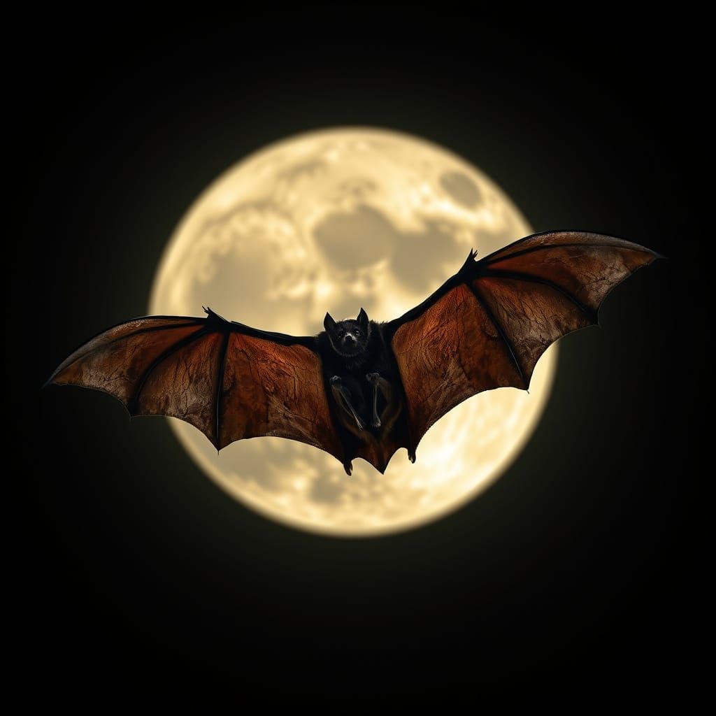 Majestic Bat Soars Across Glowing Full Moon