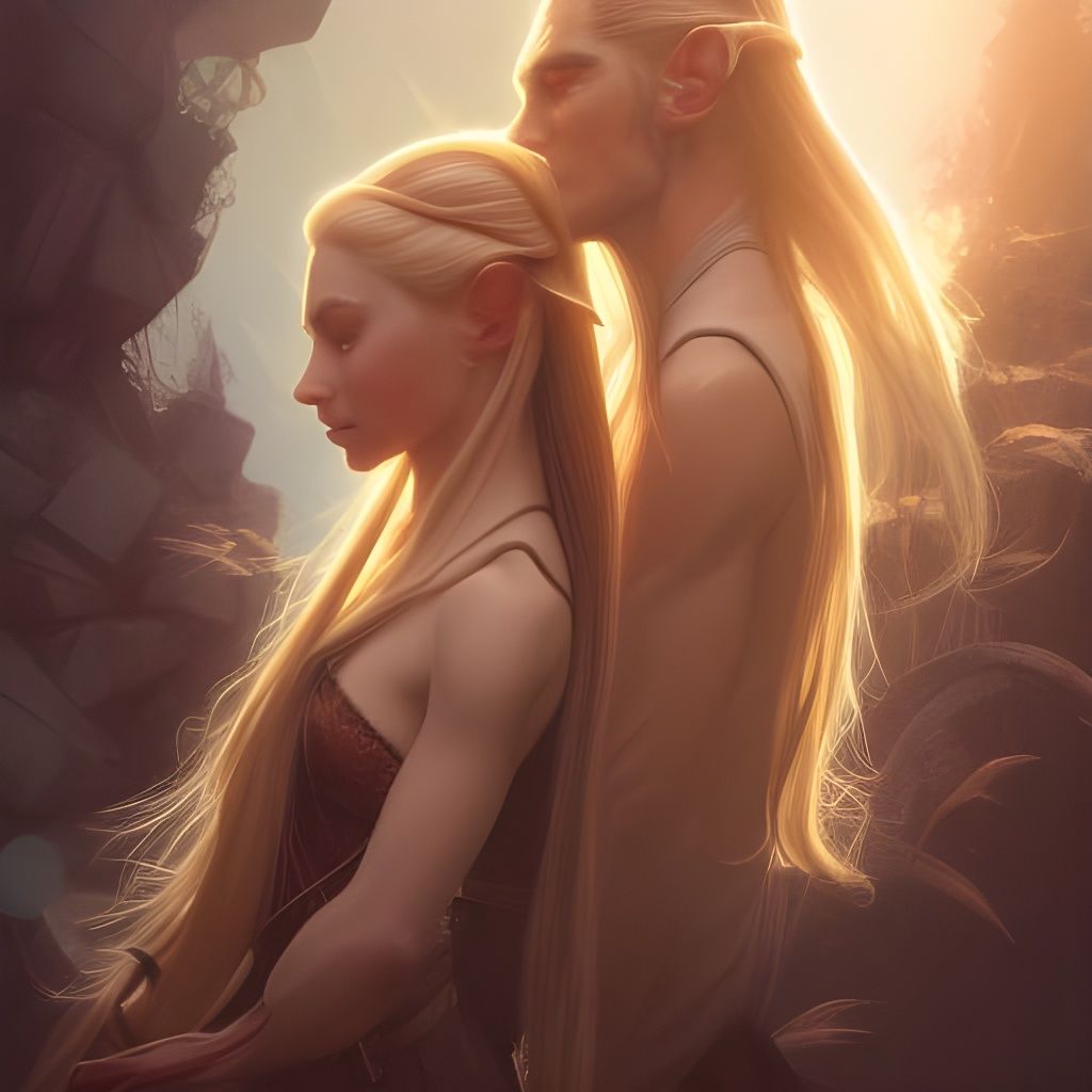 Elven Couple Portrait in Hyperdetailed Digital Art