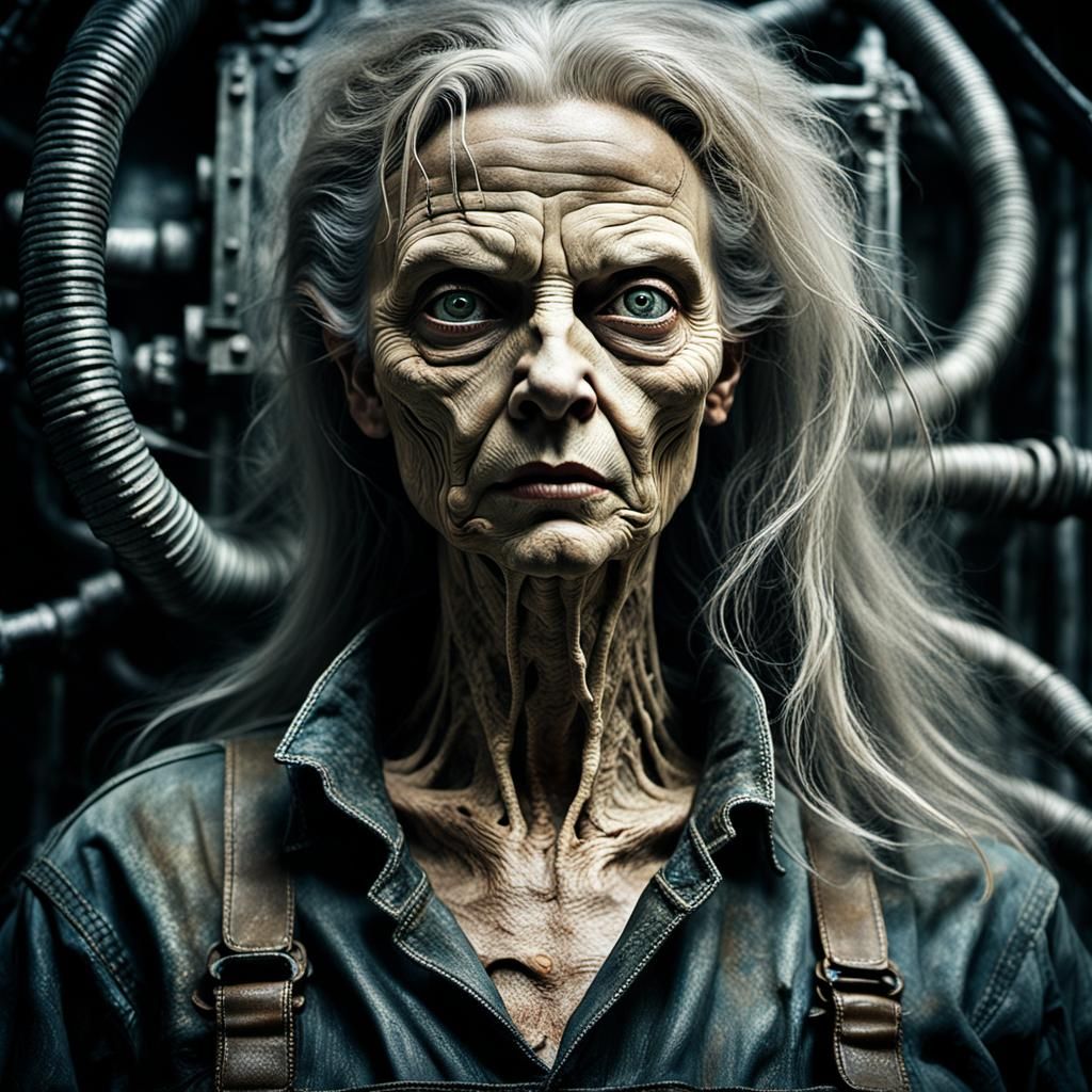 Industrial Woman with Biomechanical Augmentations in Surreal...