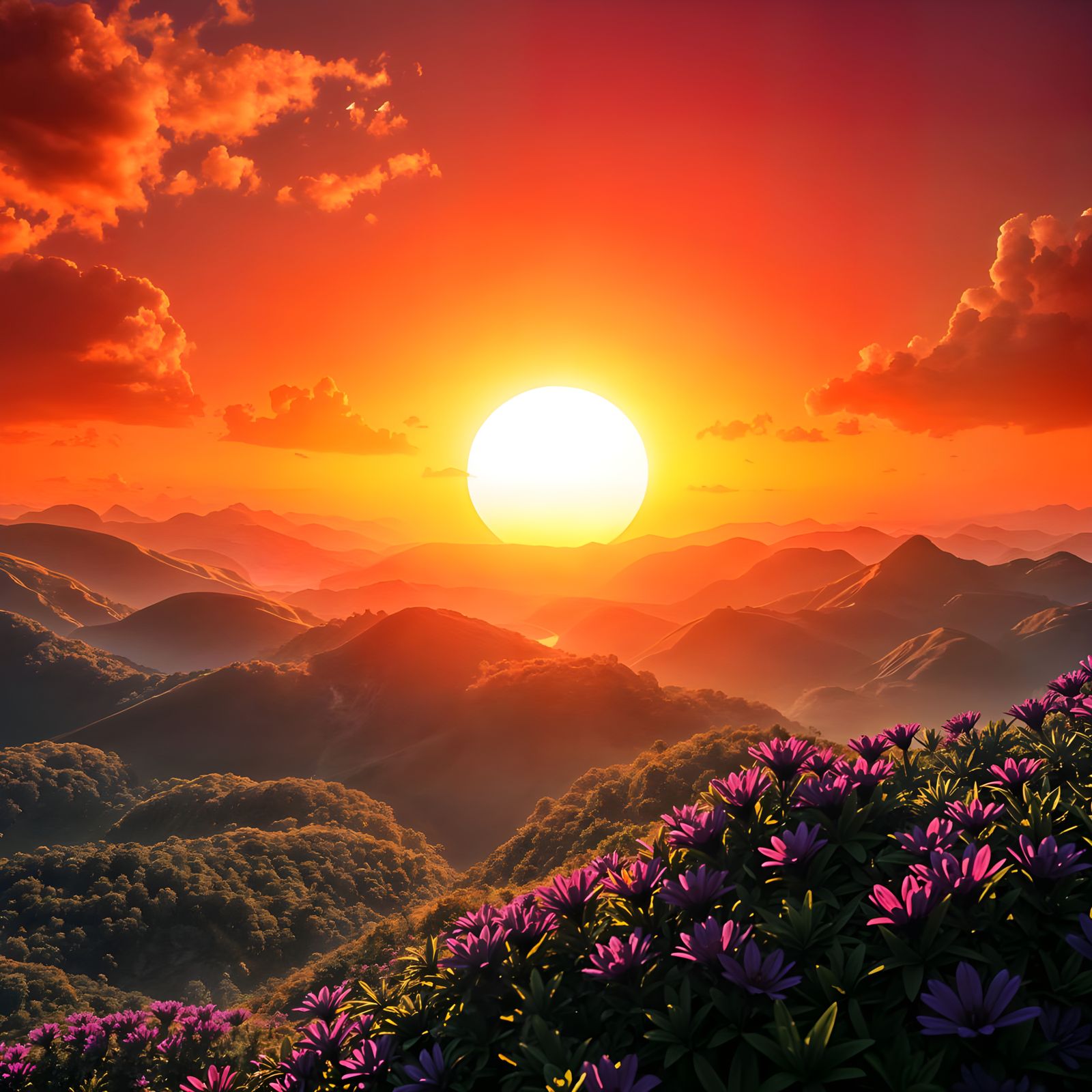 Surreal Futuristic Jamaican Paradise in Vibrant Orange Sunse...