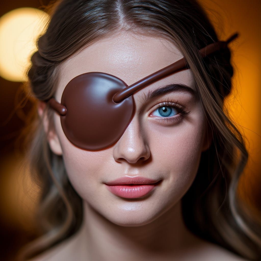 Chocolate Eyepatch: A Whimsical Close-Up Portrait
