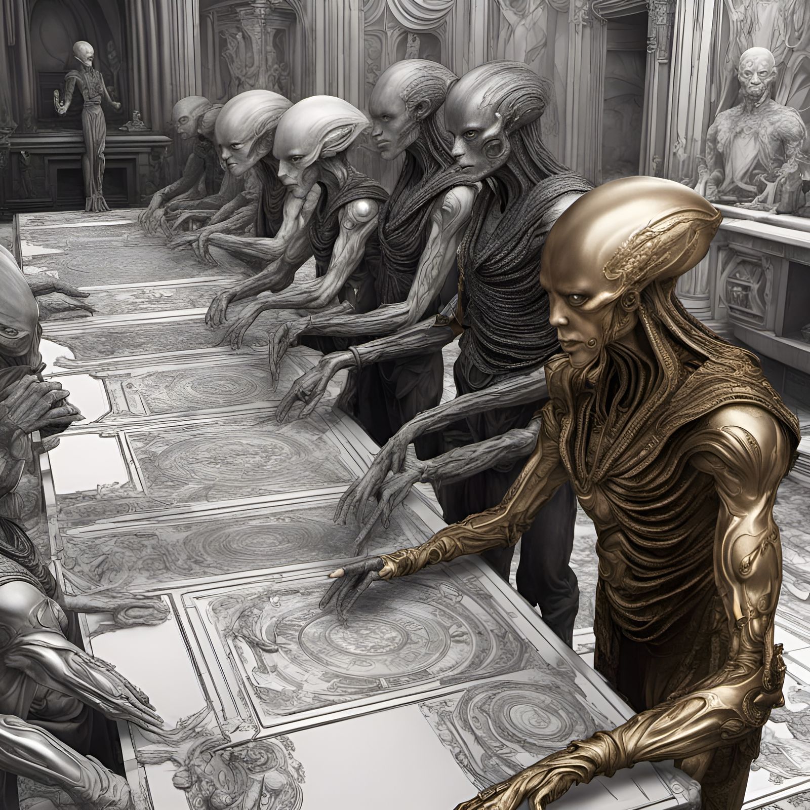 Dreamlike Alien Socializing in Hyperrealistic Style