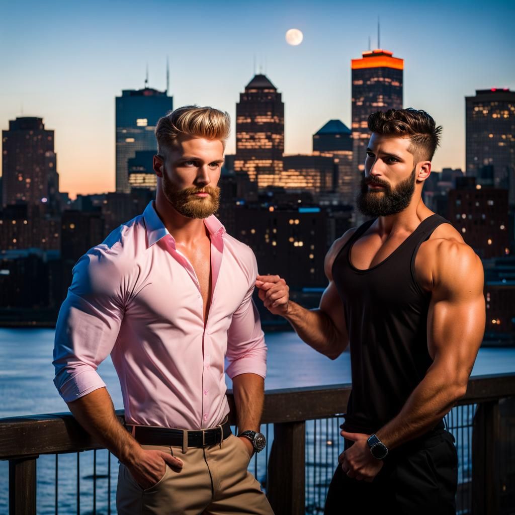 Men in Boston with Pink Moon