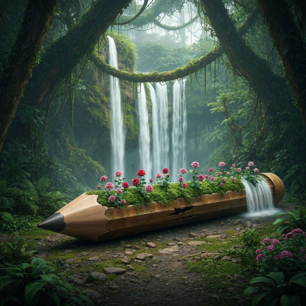 Jungle Waterfall Blooms From Giant Pencil