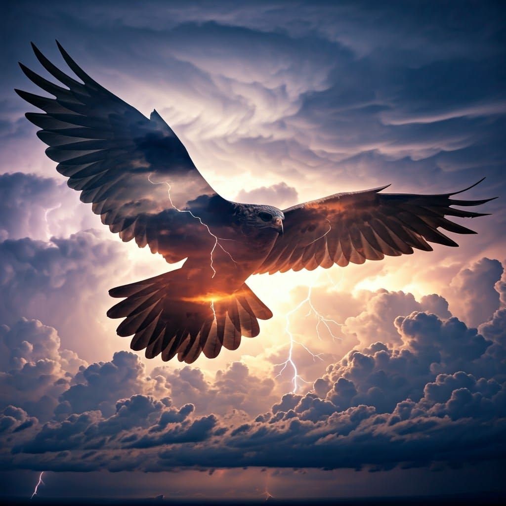 Bird in Flight Over Stormy Skies in Fine Art Photography Sty...