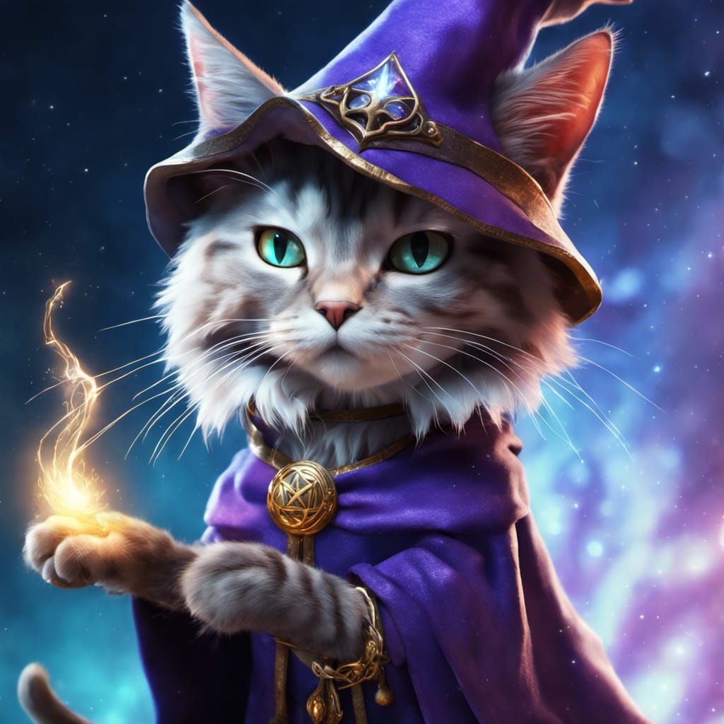 Medieval Cat Wizard Casting Arcane Magic