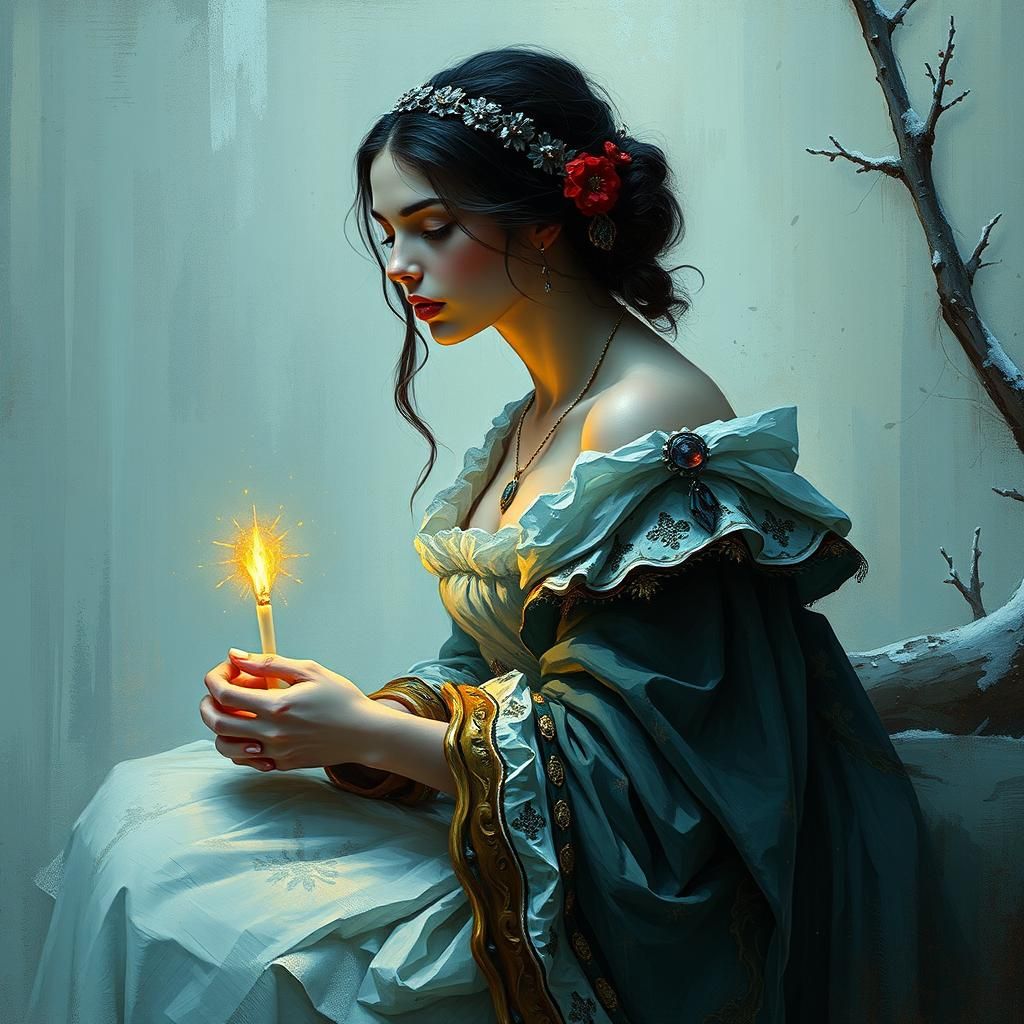 Snow White in Pre-Raphaelite Art Nouveau Style