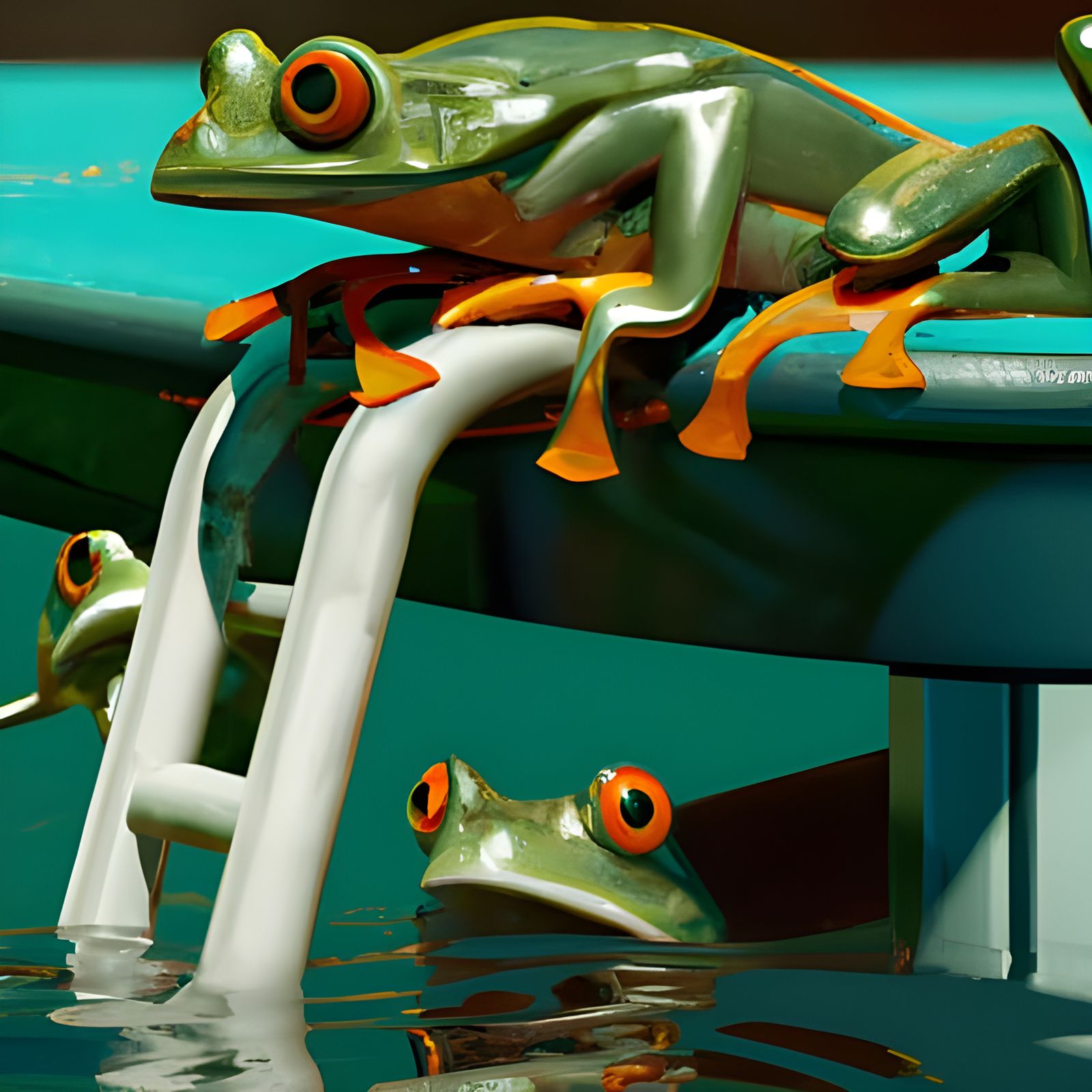 Frogs Take a Dip: Dark Fantasy Pool Scene