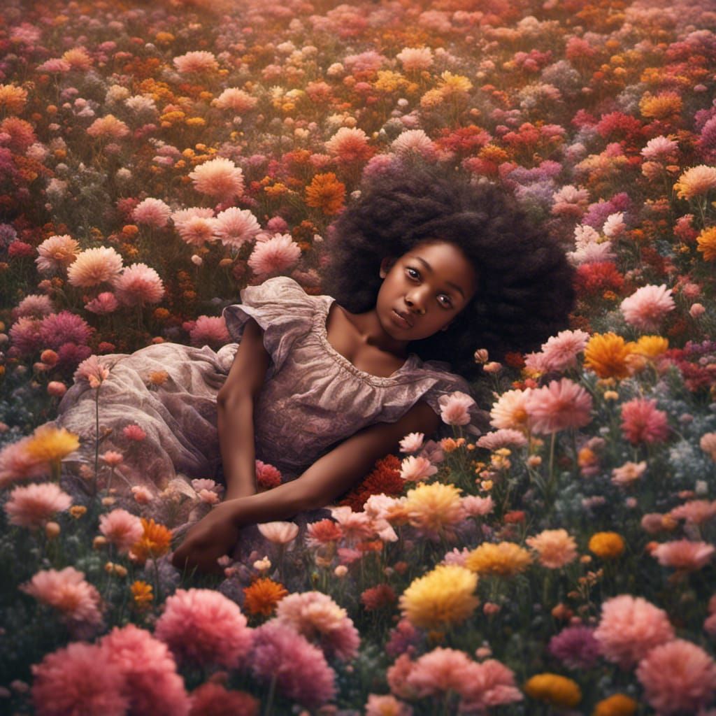 Girl in Flower Field: Fantasy Concept Art