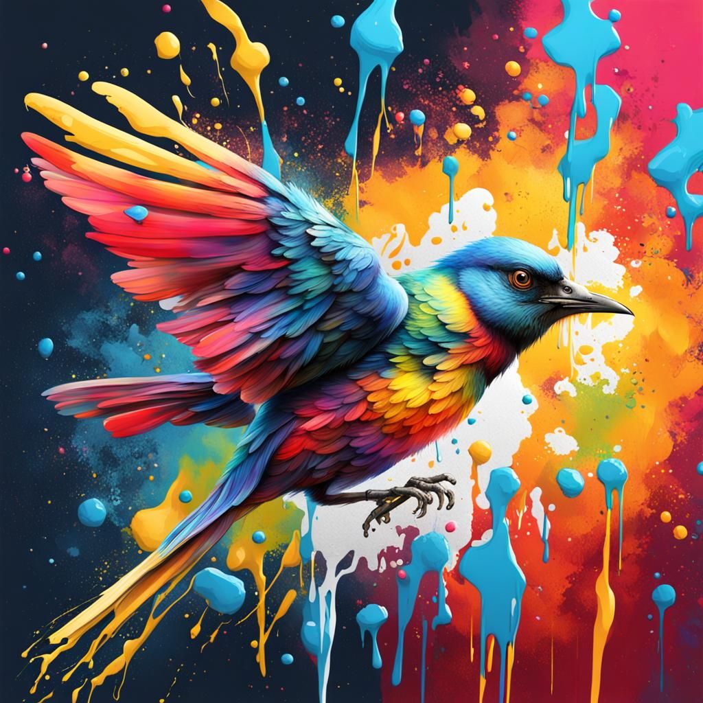 Colorful Dripping Paint Bird in Graffiti Style