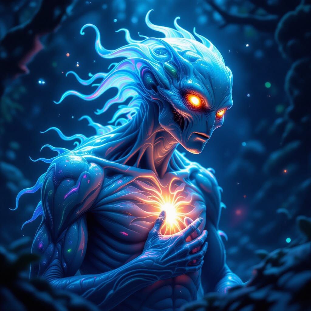 Bioluminescent Creature with Iridescent Skin