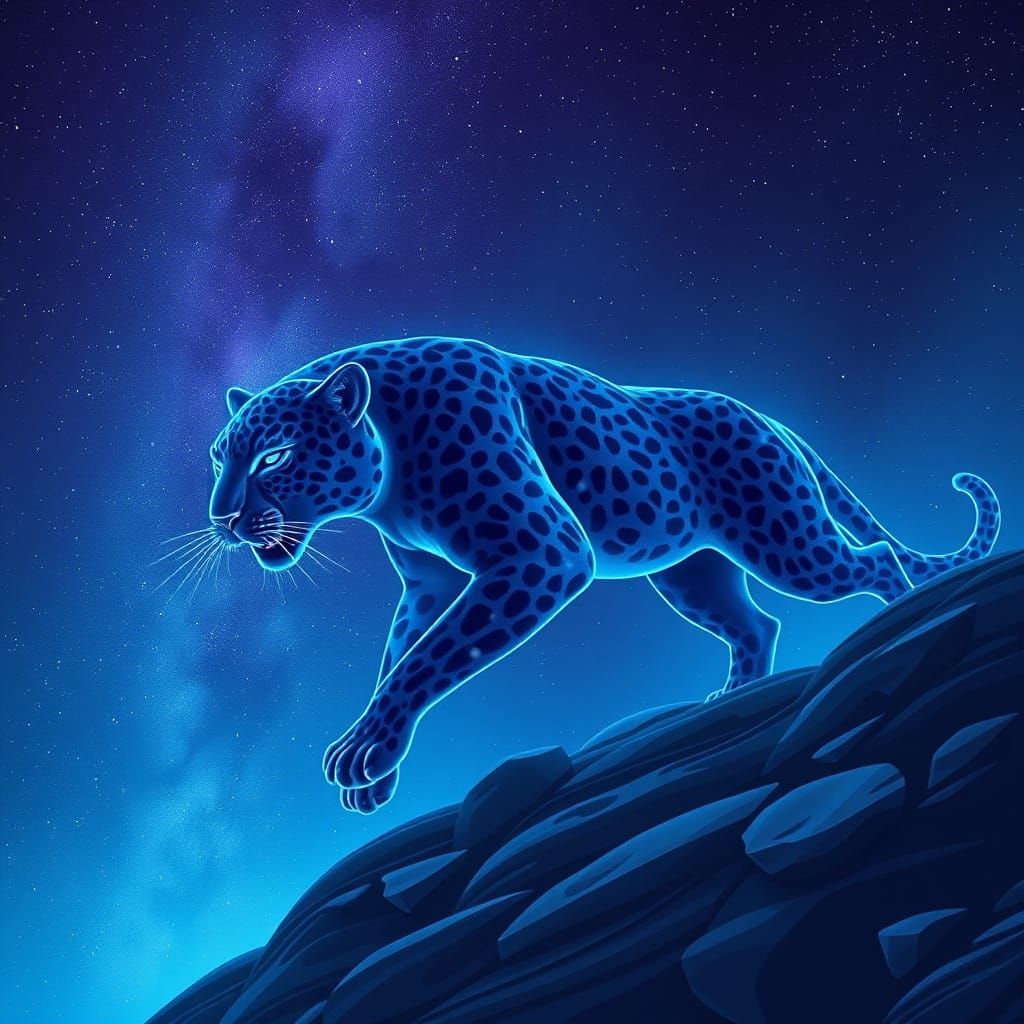 Majestic Star Jaguar in Celestial Night Sky
