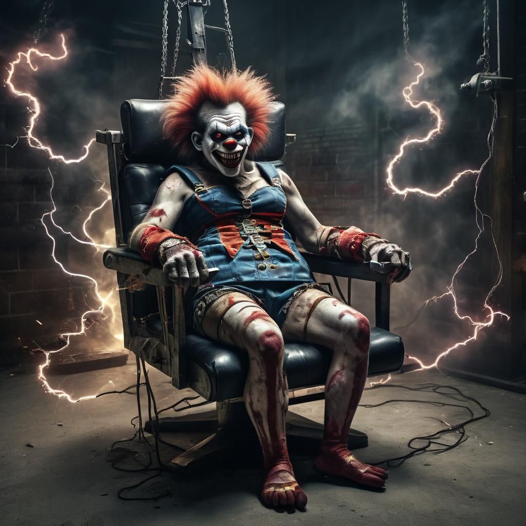 Electrocuted Zombie Monkey Clown in Hyperrealistic Style