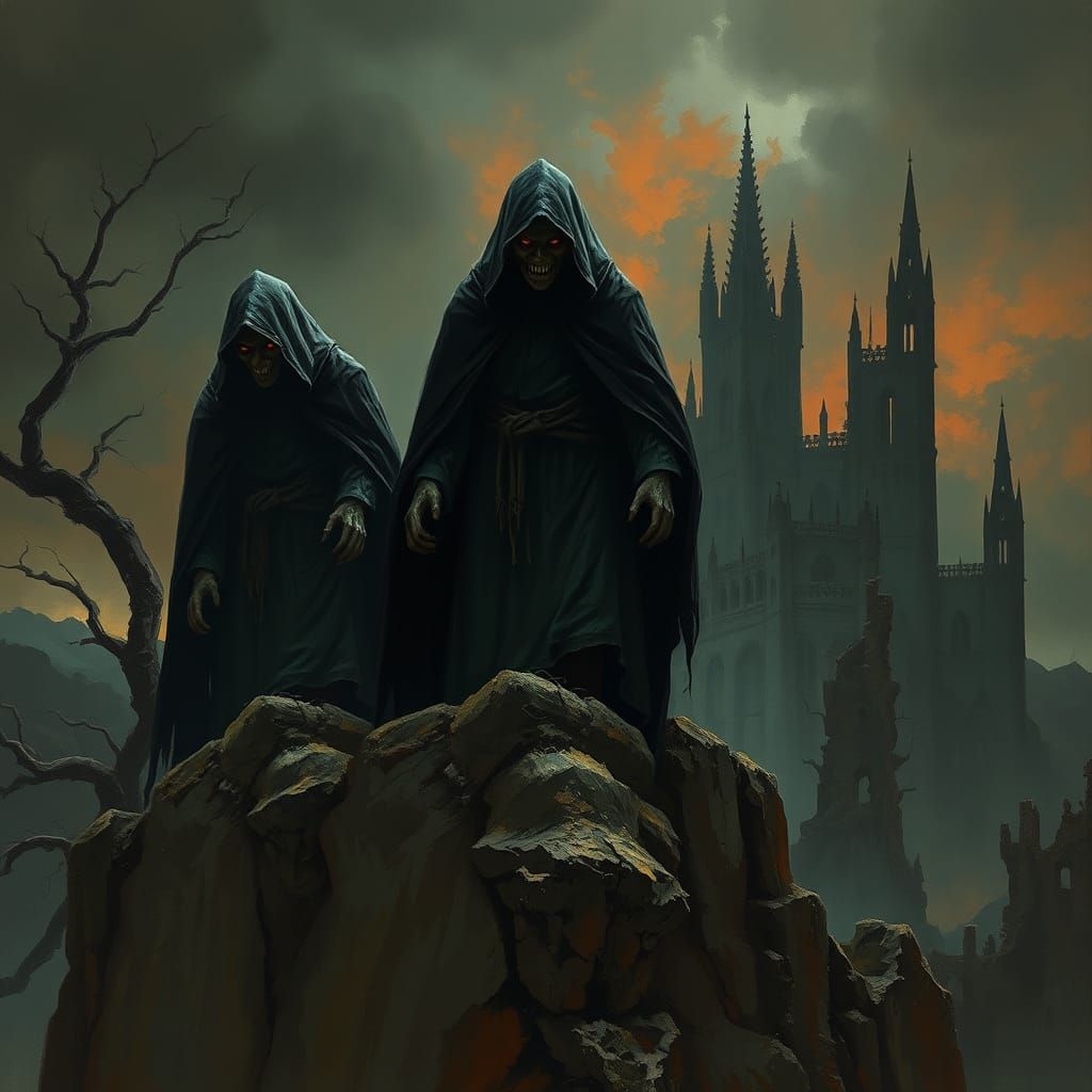 Vampires Overlook Ruined Gothic Cityscape