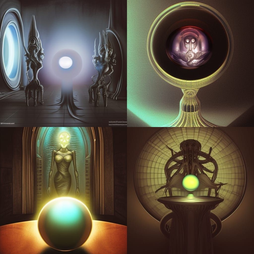 Witch with Crystal Ball in Giger Style