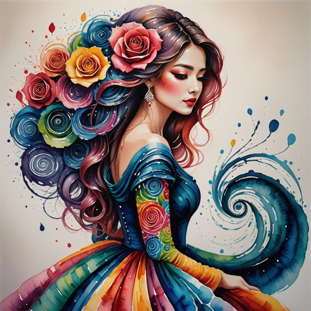 Fingerprint Gown: Woman in Rose-Shaped Dress