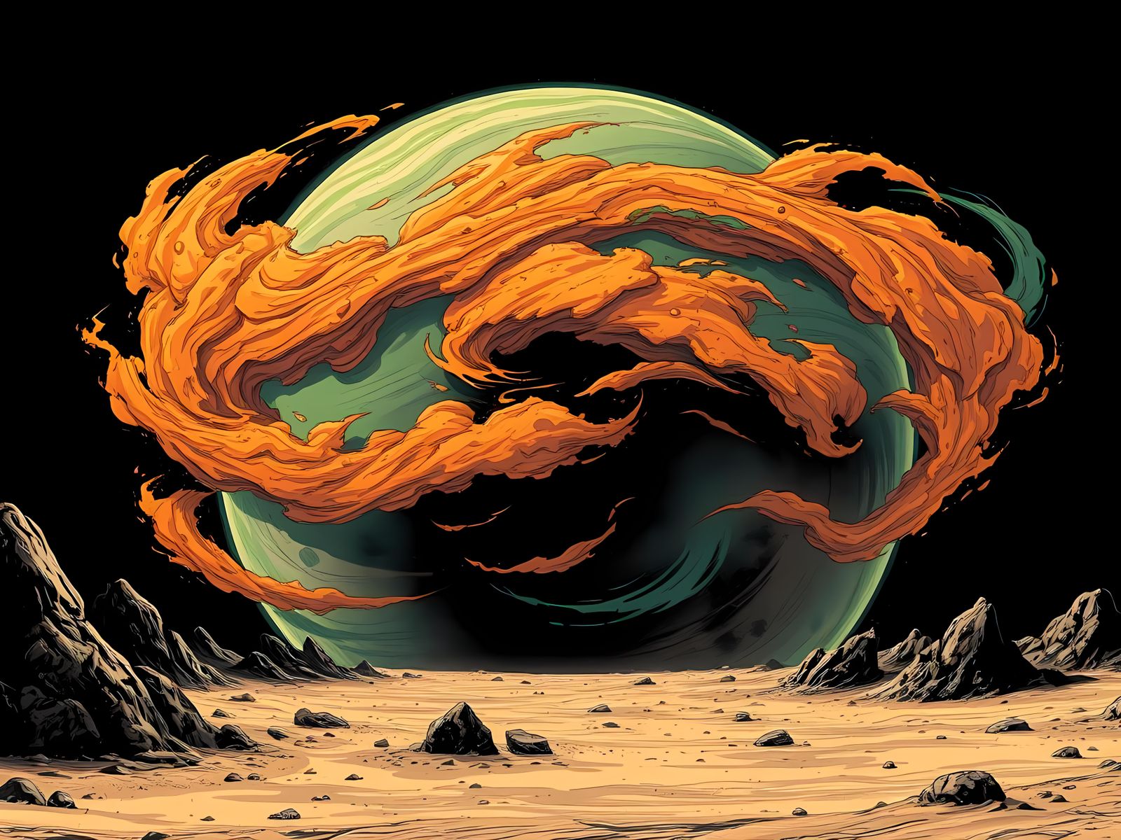 Toxic Desert Planet With Storms, Animation Style