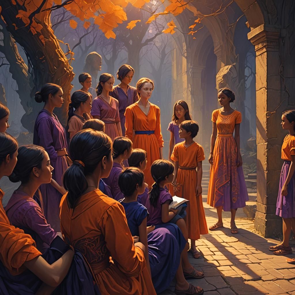 Teacher in Orange Dress: Fantasy Concept Art