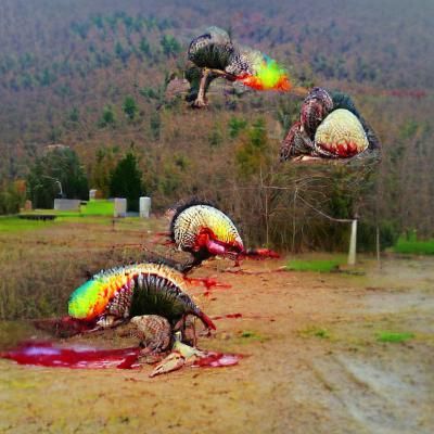 Menacing Turkeys Gather in Ominous Darkness