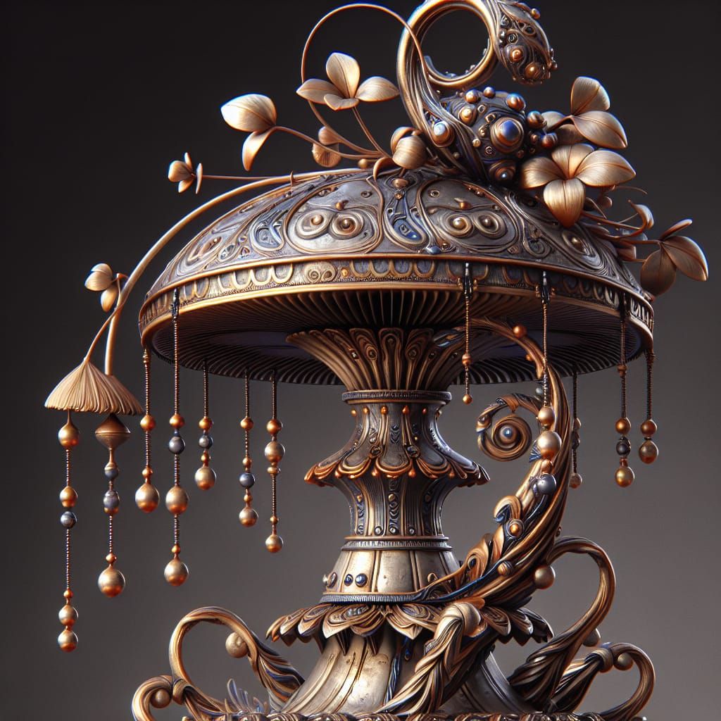 Metallic Mushroom Sculpture with Headdress