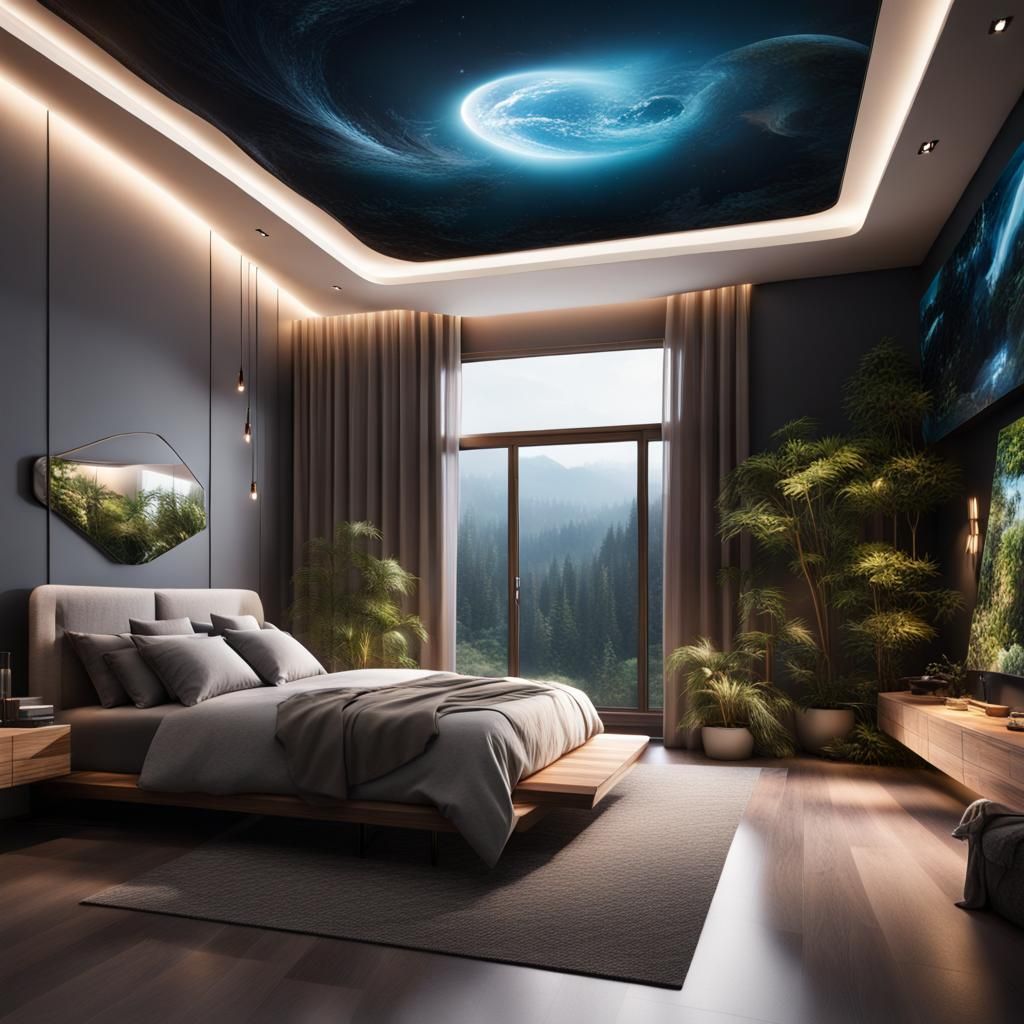 Futuristic Bedroom: Nature Meets Technology in Digital Art