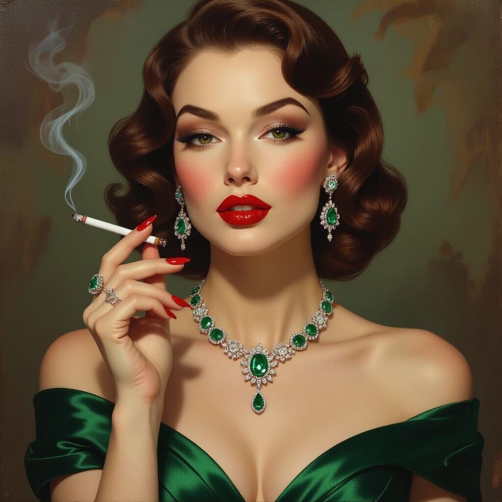 Old Hollywood Glamour Portrait as Expressive Oil Painting