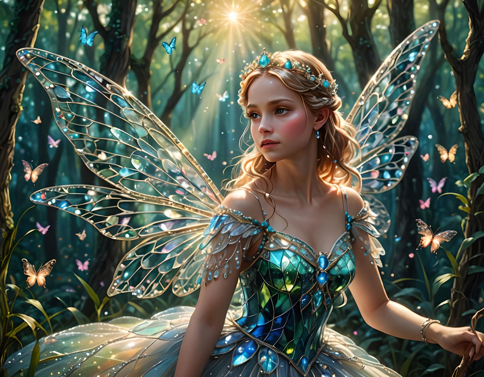 Crystal Fairy Princess in Shimmering Glade, Fantasy Art