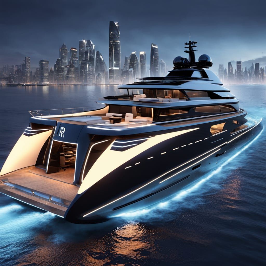 Cyberpunk Luxury Yacht in Rolls Royce Style