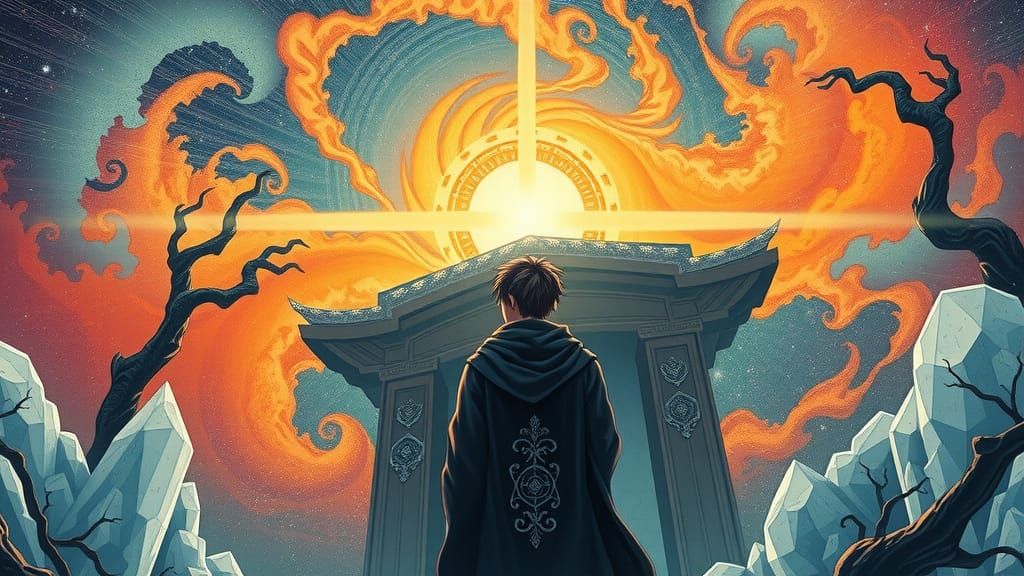 Mystical Portal Scene in Ukiyo-e Style with Nebula