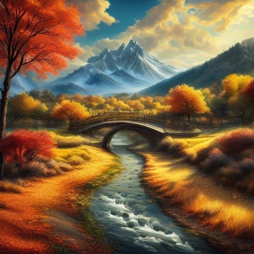 Autumn Rain on City Puddles of Leaves, Trending Artstation