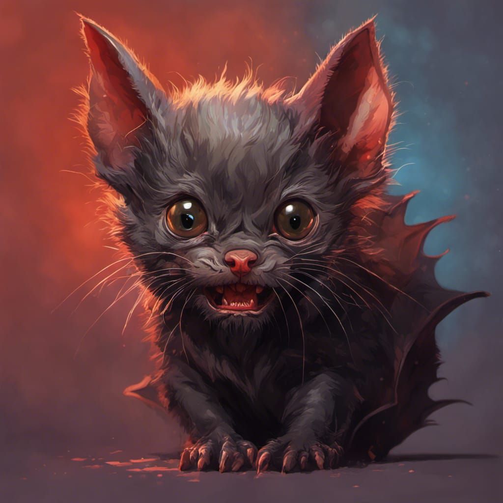 Hyperrealistic Vampire Bat Kitten Concept Art
