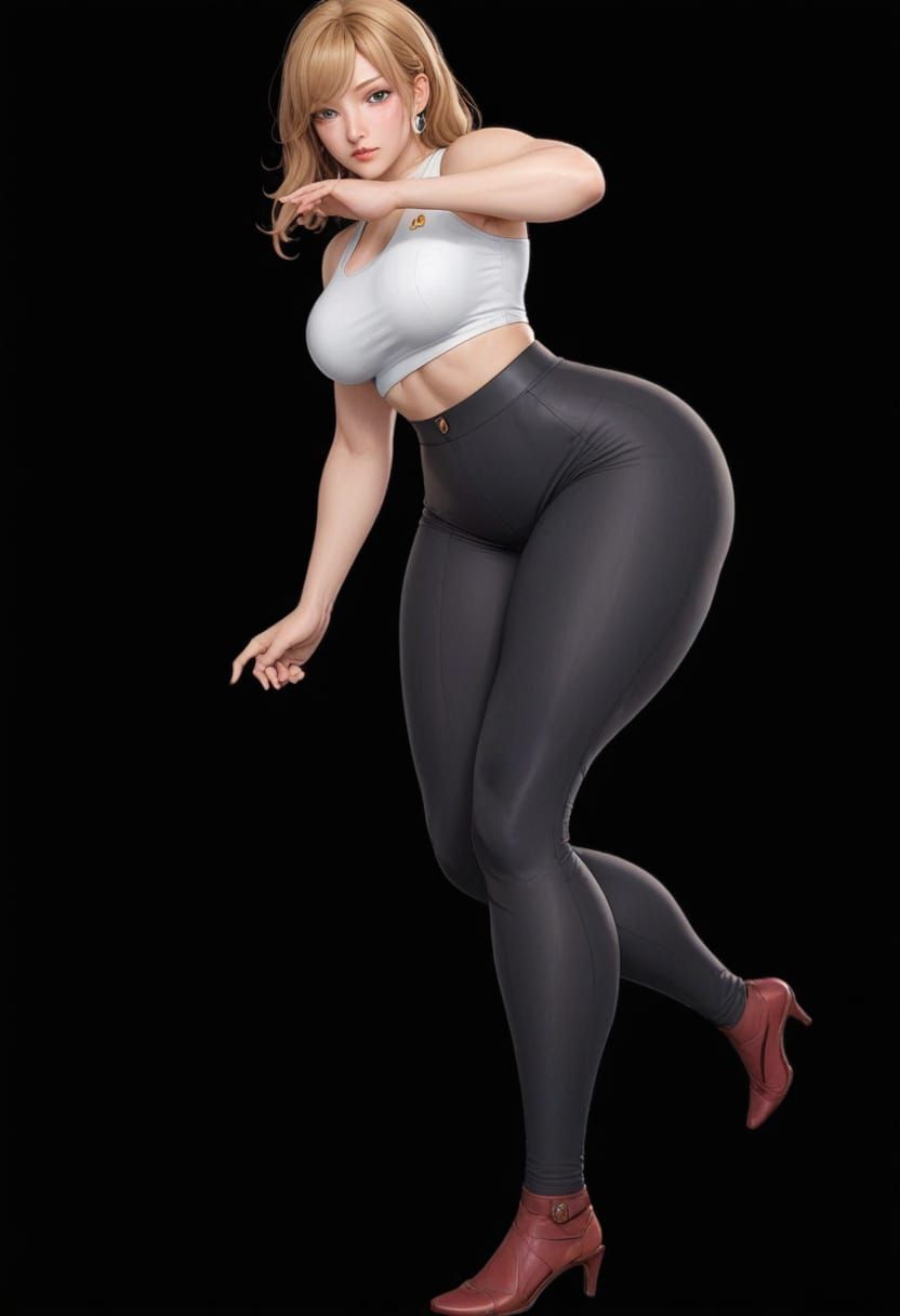 Muscular Woman in White Outfit with Golden Hair